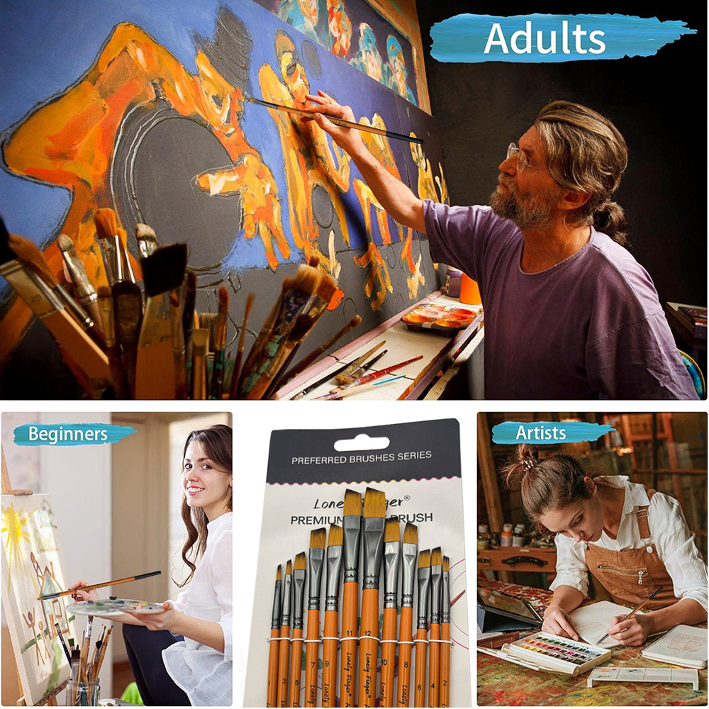 Angular Paint Brushes, 12Pcs O - Gouache Paint Set ulasan dan harga